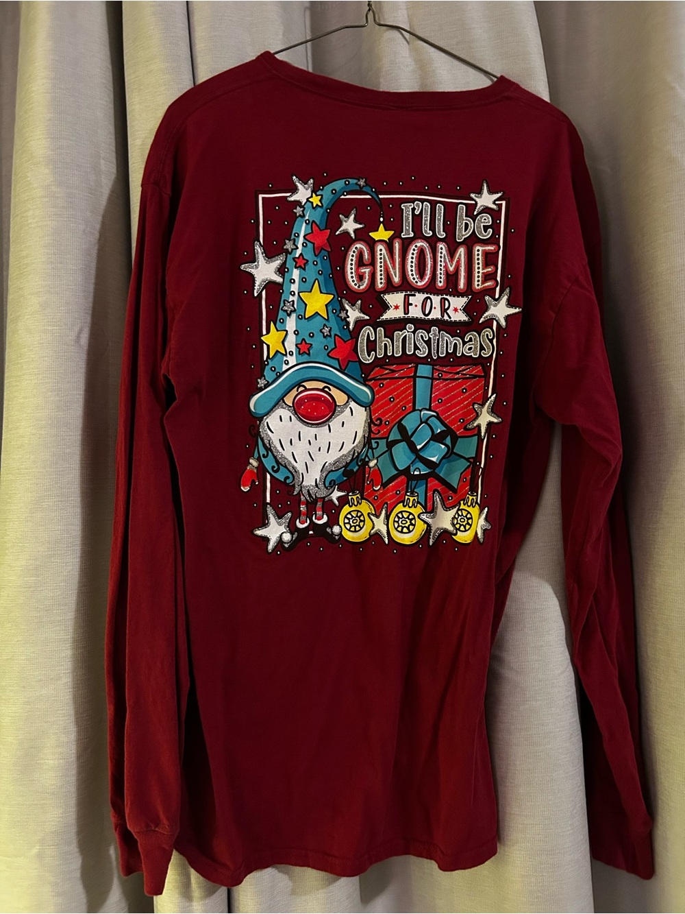I'll Be Gnome For Christmas Graphic Long Sleeve Tee - Red